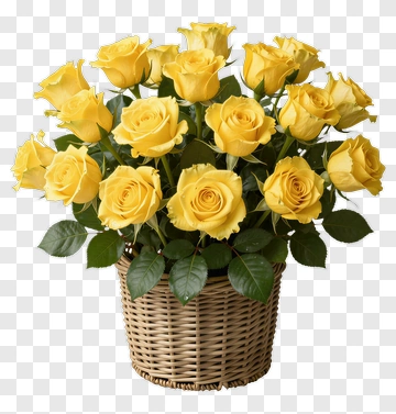 Yellow Rose Bouquet In Wicker Basket PNG