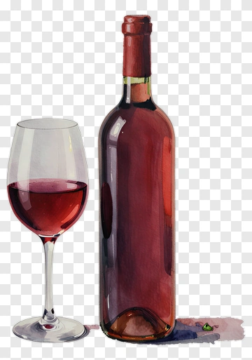 Watercolor Wine Bottle And Glass PNG