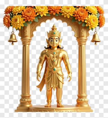 Golden Deity Statue With Floral Archway PNG