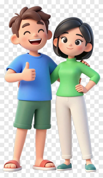 Happy Cartoon Couple Giving Thumbs Up PNG