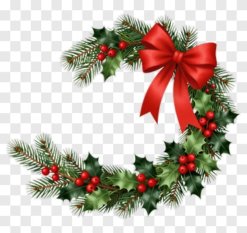 Christmas Wreath With Holly And Red Bow PNG