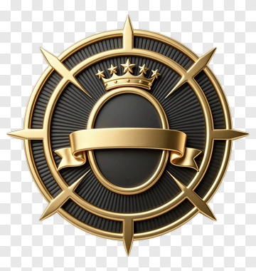 Golden Circular Emblem With Crown And Ribbon PNG