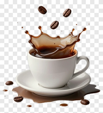 Coffee Cup With Splash And Beans PNG