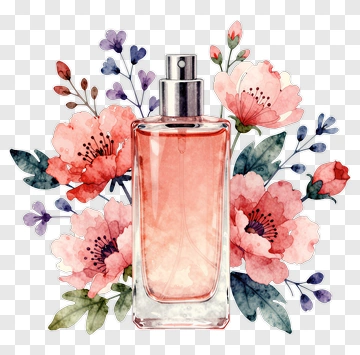 Watercolor Perfume Bottle With Floral Design PNG