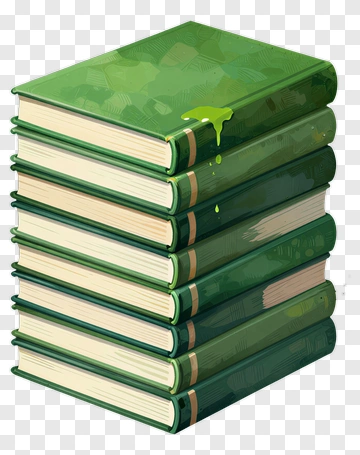 Stack Of Green Books With Spilled Liquid PNG