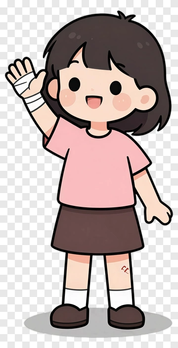Happy Girl Waving With Bandage PNG