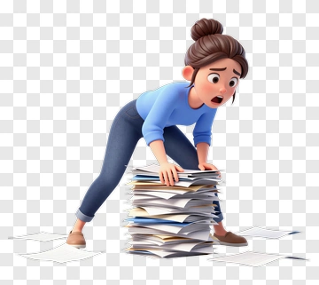 Woman Struggling With Paperwork PNG