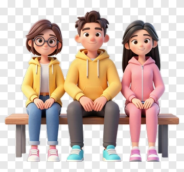 Three Friends Sitting Together PNG