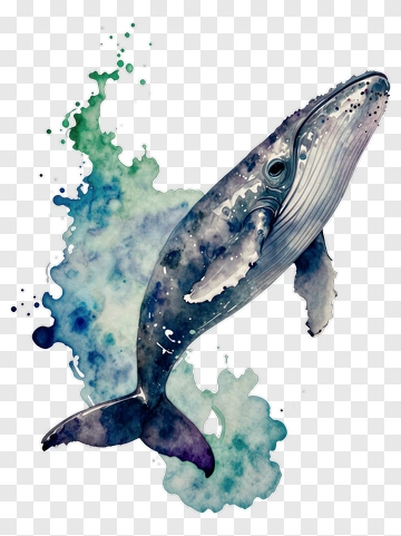 Blue Whale With Water Splash PNG