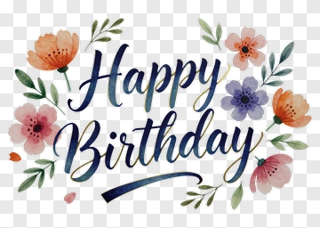 Happy Birthday Watercolor Card PNG
