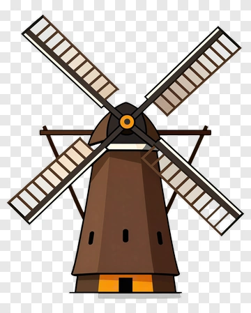 Cartoon Windmill With Brown And Orange Accents PNG