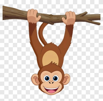 Happy Cartoon Monkey Hanging From Branch PNG