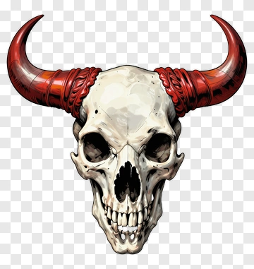 Skull With Red Bull Horns PNG