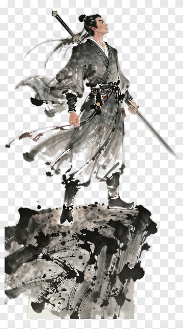 Chinese Warrior Standing On Cliff PNG