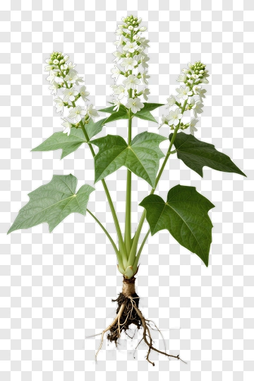 White Flower With Green Leaves And Roots PNG