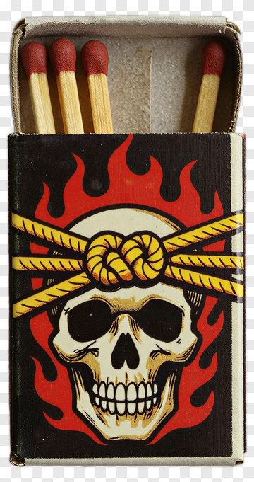 Skull And Flame Matchbox Design PNG
