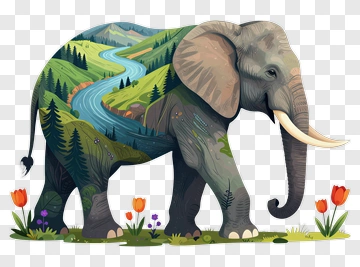 Elephant Carrying A Mountain Landscape PNG
