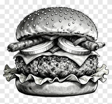 Hand Drawn Hamburger With Sesame Bun PNG