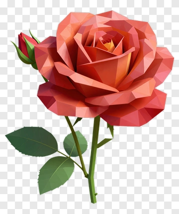 Red Rose With Bud And Leaves PNG