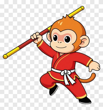 Cartoon Monkey Kung Fu Master PNG