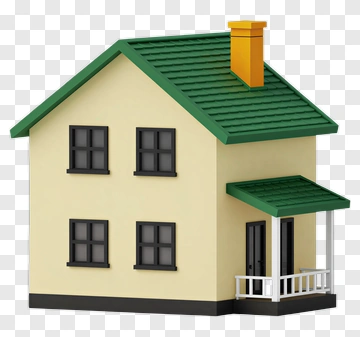 Yellow House With Green Roof PNG