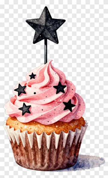 Pink Cupcake With Black Star Topper PNG