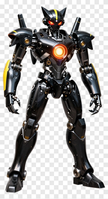 Black And Yellow Robot With Glowing Eyes PNG