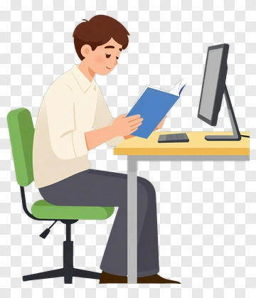 Man Reading Book At Desk PNG