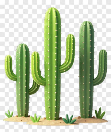 Three Cacti In Desert Setting PNG