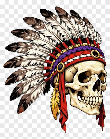 Skull With Feather Headdress PNG