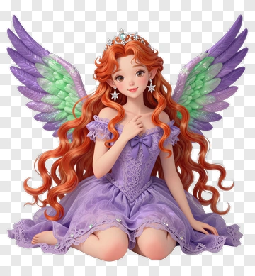 A Purple-winged Fairy With Orange Hair PNG