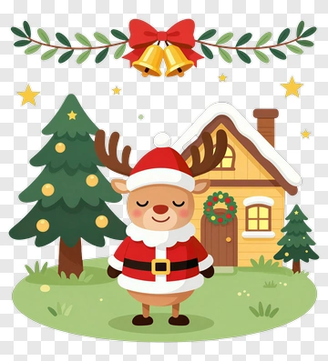Reindeer In Santa Outfit PNG