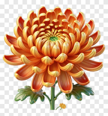 Orange Chrysanthemum With Green Leaves PNG