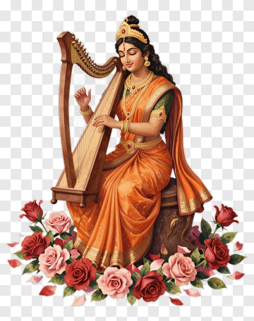 Woman Playing Harpsichord Surrounded By Roses PNG