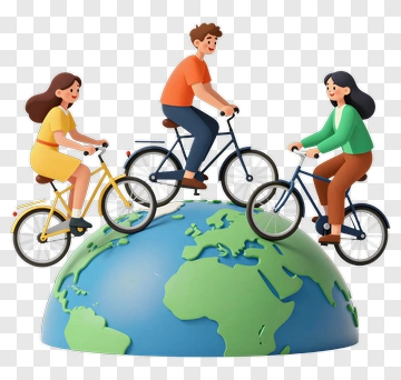 People Riding Bicycles On Earth PNG