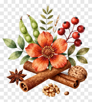 Botanical Arrangement With Spices And Berries PNG