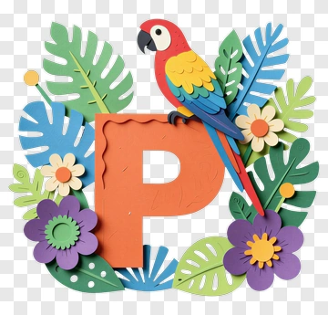 Parrot And Letter P With Flowers PNG