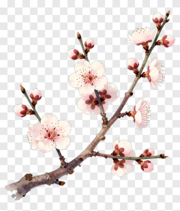 Cherry Blossom Branch With Pink Flowers PNG