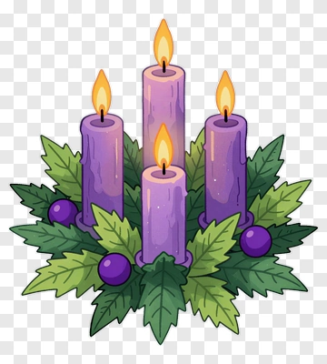 Purple Candles With Holly And Berries PNG
