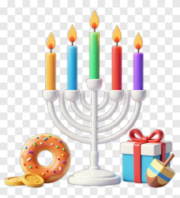 Colorful Menorah With Festive Items PNG