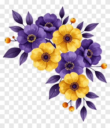 Purple And Yellow Flower Bouquet PNG