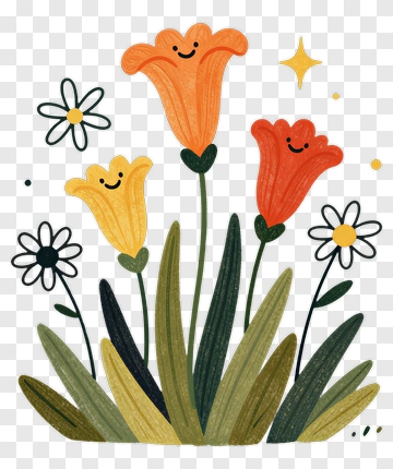 Smiling Flowers In A Garden PNG