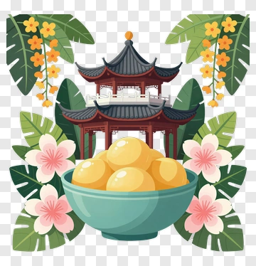 Bowl Of Yellow Eggs With Tropical Flowers PNG