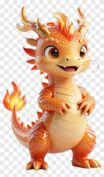Cute Cartoon Dragon With Fire PNG
