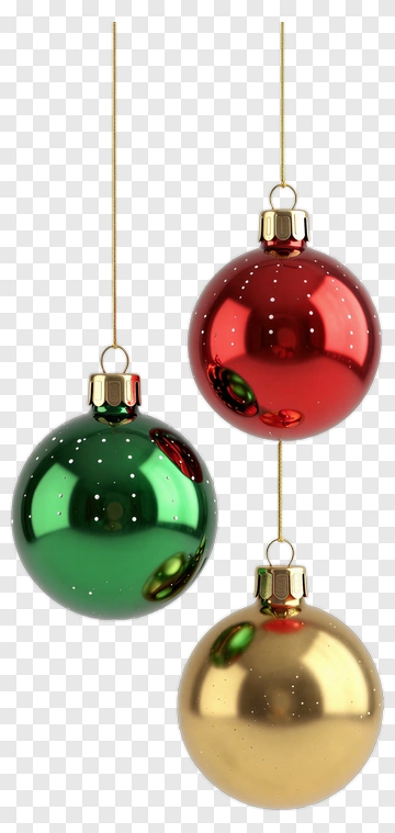 Three Christmas Ornaments Hanging PNG