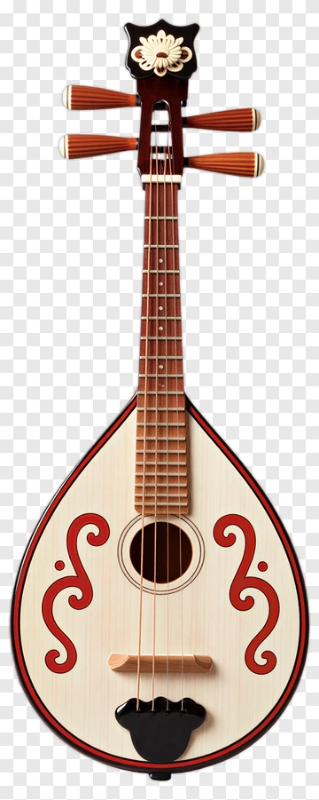 Mandolin With Red Decorative Patterns PNG