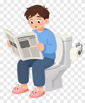 Boy Reading Newspaper On Toilet PNG