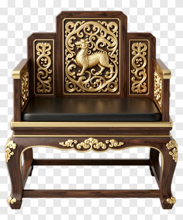 Chinese Style Throne With Gold Deer Ornament PNG
