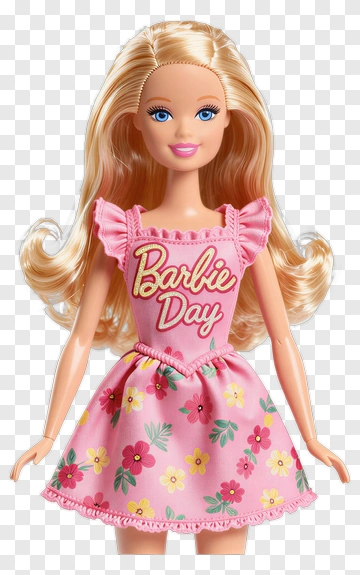 Barbie Doll In Pink Floral Dress PNG
