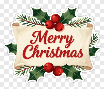 Merry Christmas Banner With Holly And Berries PNG